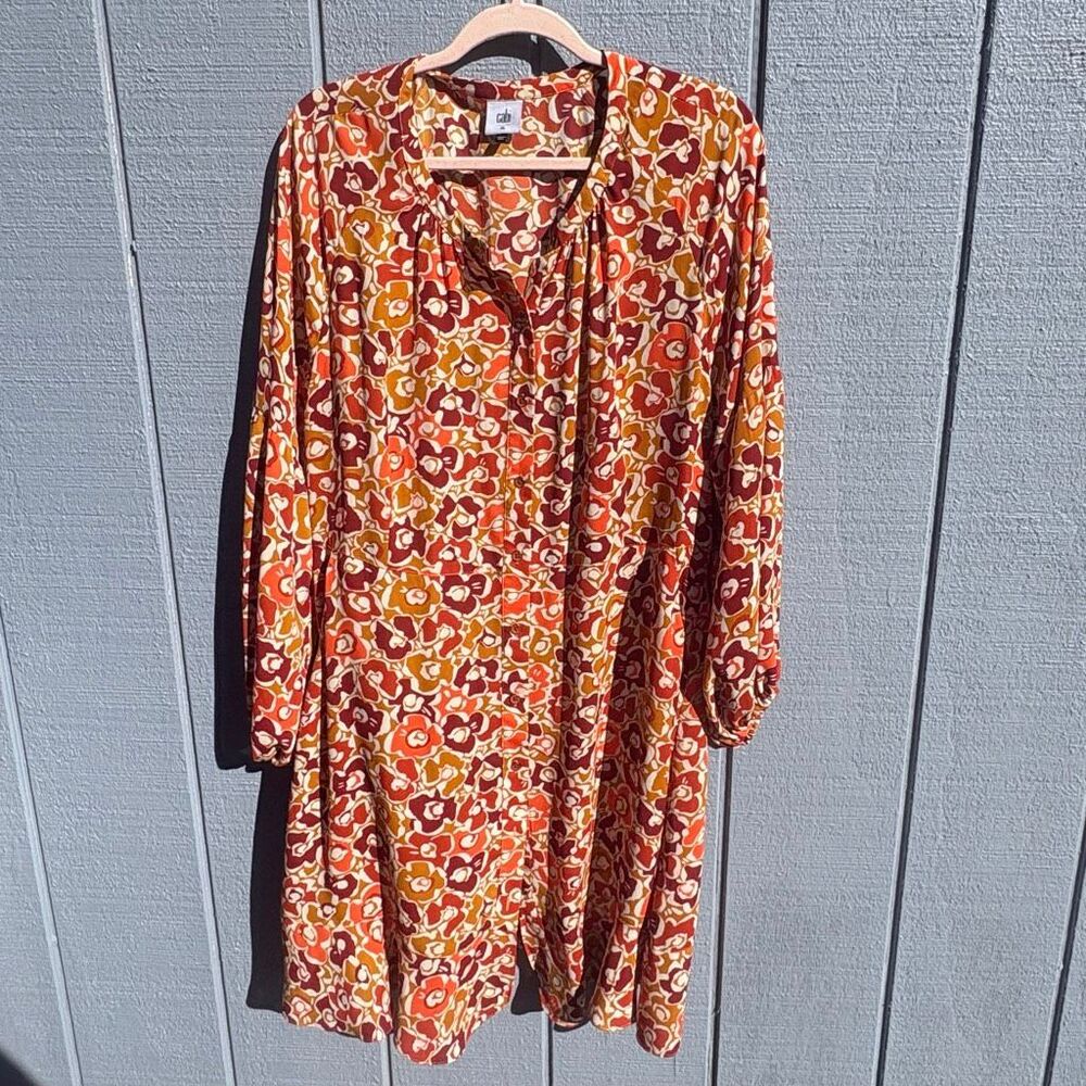 Cabi Daydream Midi Shirt Dress Retro Floral Orange Womens XL Boho Romantic